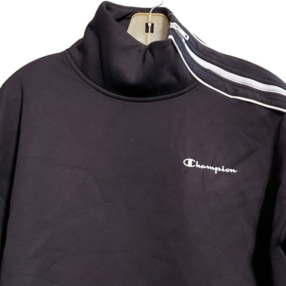 Champion Pullover Black Sweatshirt with Zipper at Neck - Picture 2 of 7